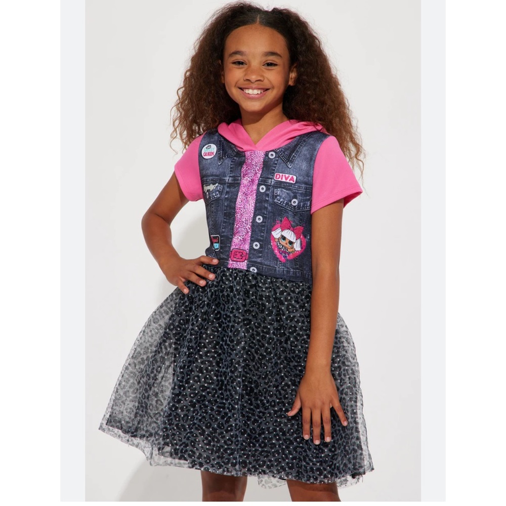 🌸3/$30🌸 LOL SURPRISE! Pink hooded blk/grey leopard tulle tutu dress
